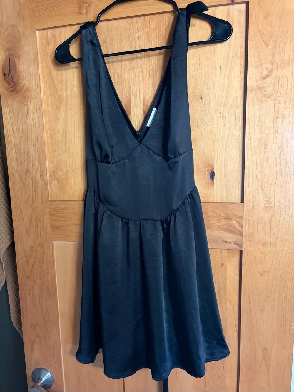 Hello Molly Black V-Neck Satin Dress